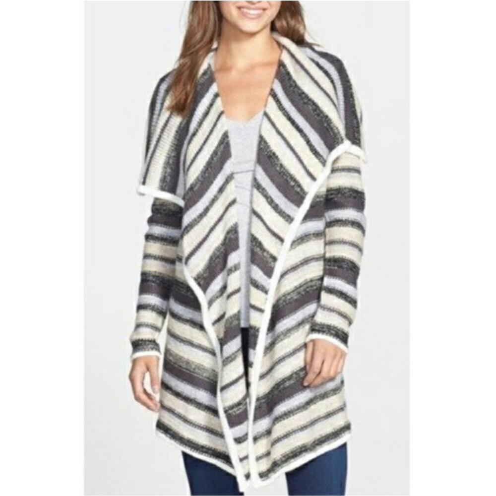Kensie Melange Striped Waterfall Cascade Open Drape Cardigan Multicolor‎ Sweater